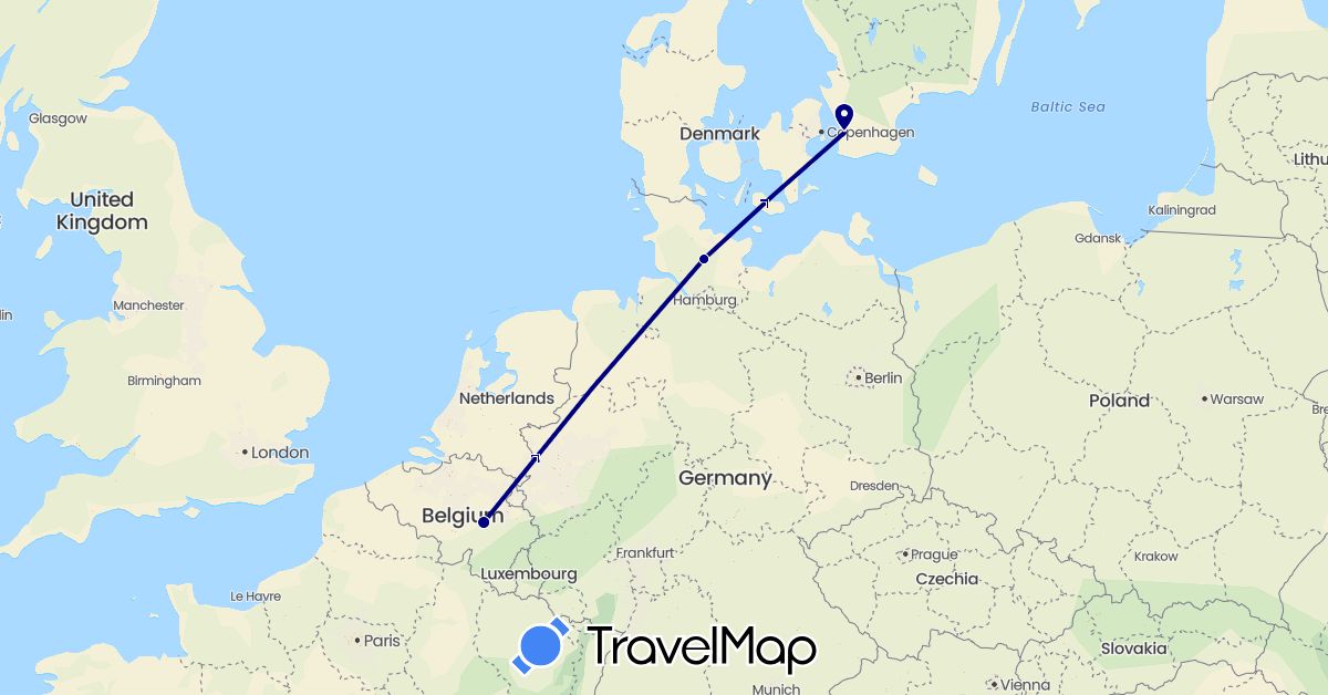 TravelMap itinerary: driving in Belgium, Germany, Sweden (Europe)